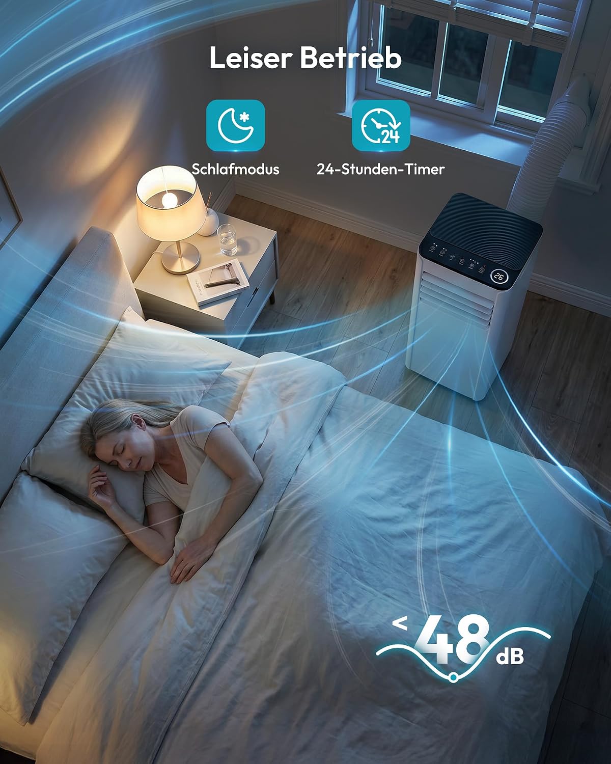 Mobile Air Conditioner 9000 BTU with Exhaust Hose, 4-in-1 Mobile Air Conditioner, Quiet Operation, Digital Display + Remote Control, Window Installation Set, 24-Hour Timer, For Rooms up to 25 m² [Energy Class A]