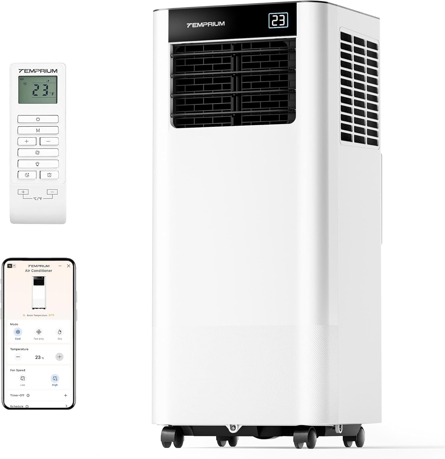 Mobile Air Conditioner 7000BTU 2.0 kW with Exhaust Hose, 3-in-1 Mobile Air Conditioner, Window Seal, App Control + Remote Control, Quiet Operation, 24-Hour Timer, For Rooms up to 20 m² [Energy Class A]
