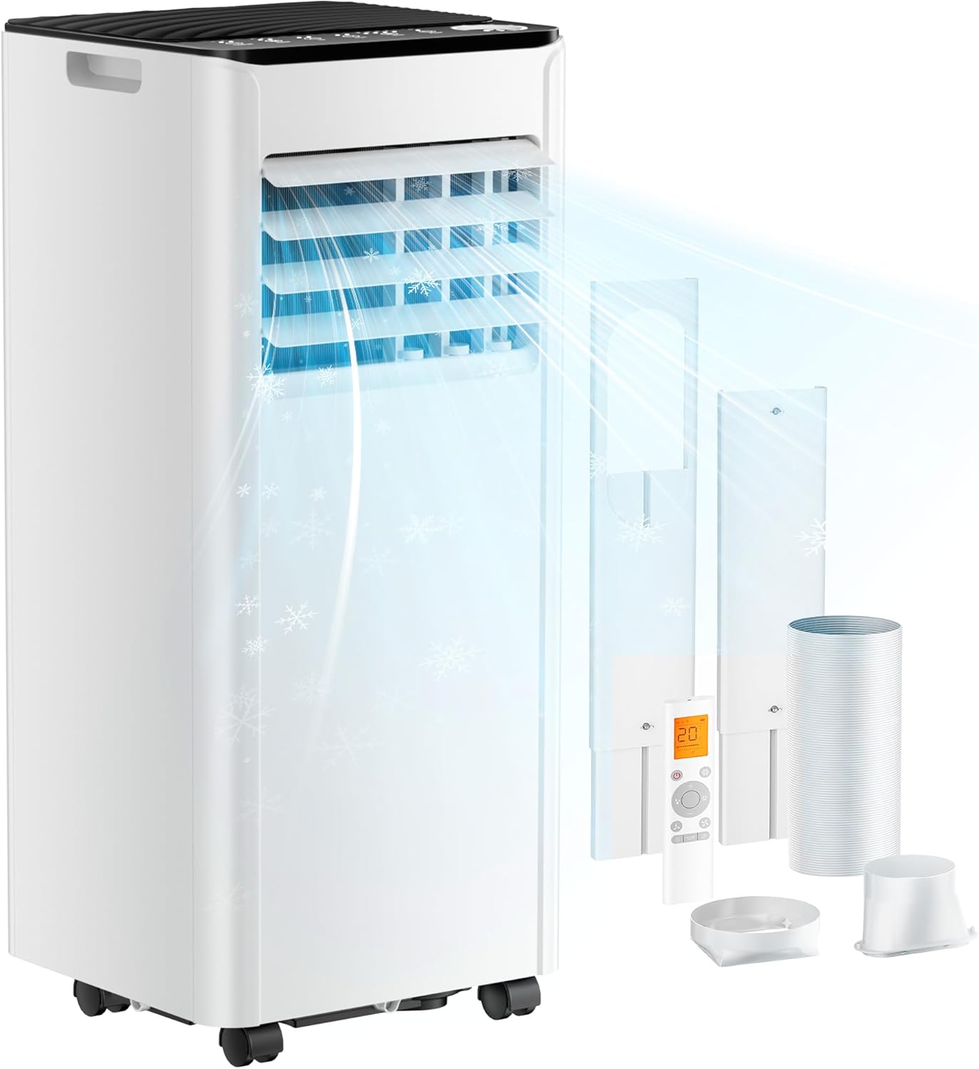 Mobile Air Conditioner 9000 BTU with Exhaust Hose, 4-in-1 Mobile Air Conditioner, Quiet Operation, Digital Display + Remote Control, Window Installation Set, 24-Hour Timer, For Rooms up to 25 m² [Energy Class A]