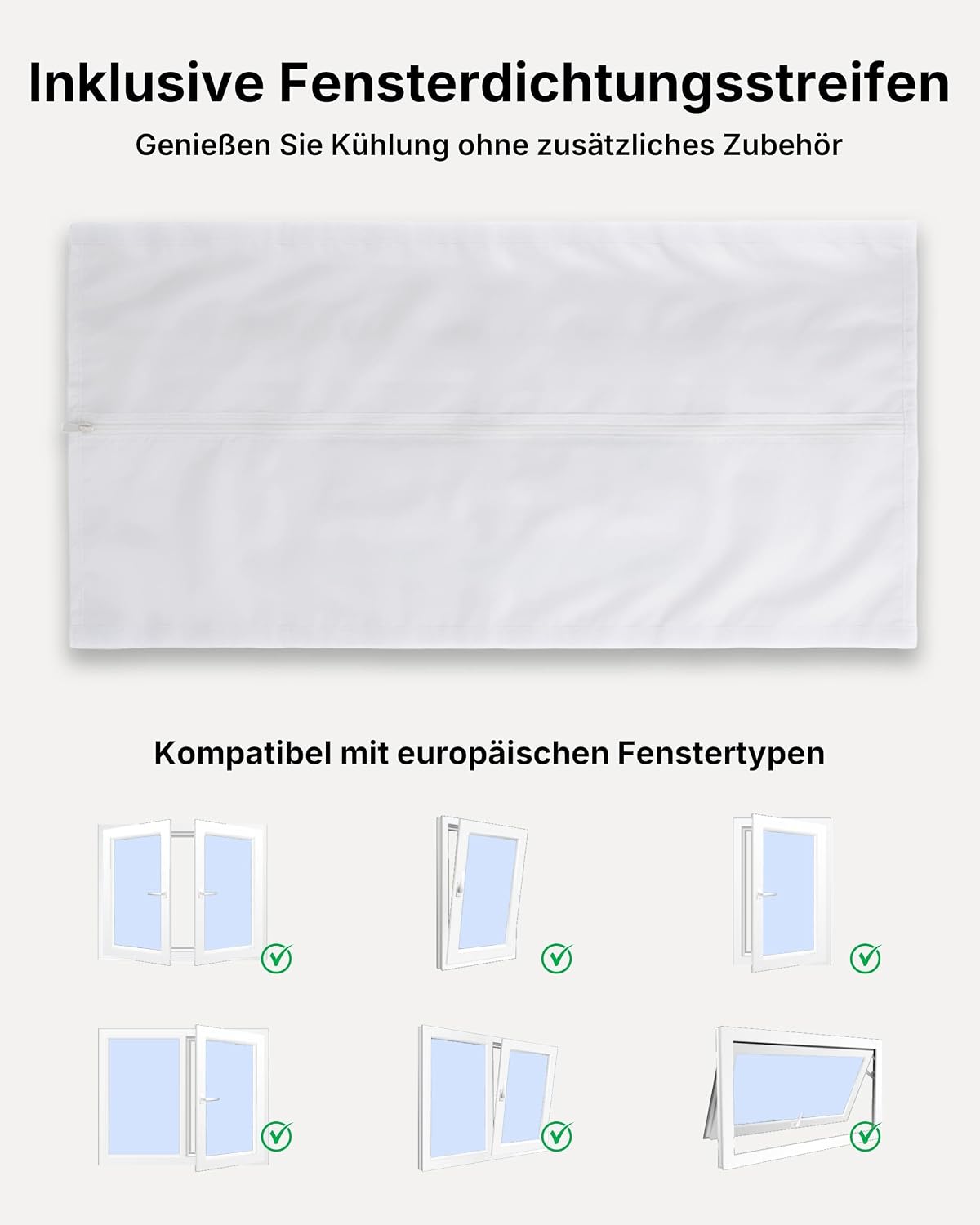 Mobile Air Conditioner 9000BTU 2.6 kW with Exhaust Hose, 3-in-1 Mobile Air Conditioner, Window Seal, App Control + Remote Control, Quiet Operation, 24-Hour Timer, For Rooms up to 25 m² [Energy Class A]