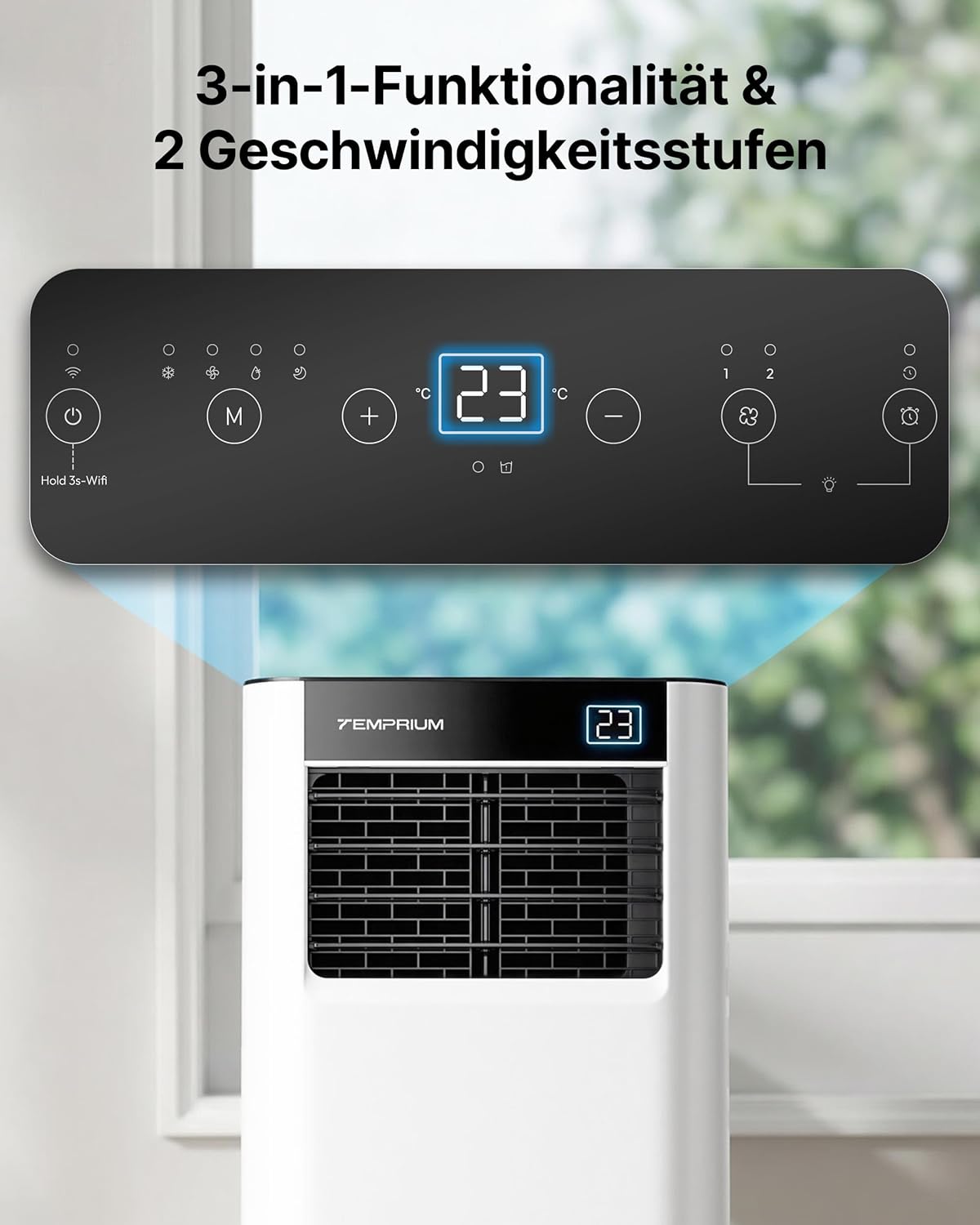 Mobile Air Conditioner 7000BTU 2.0 kW with Exhaust Hose, 3-in-1 Mobile Air Conditioner, Window Seal, App Control + Remote Control, Quiet Operation, 24-Hour Timer, For Rooms up to 20 m² [Energy Class A]