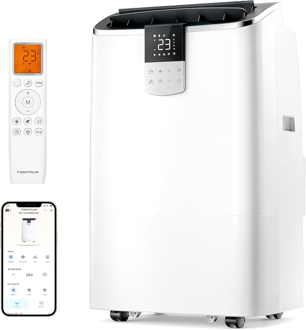 Mobile Air Conditioner 12000BTU with Exhaust Hose, 4-in-1 Mobile Air Conditioner with Window Seal, App Control + Remote Control, Quiet Operation, 24-Hour Timer [Energy Class A]