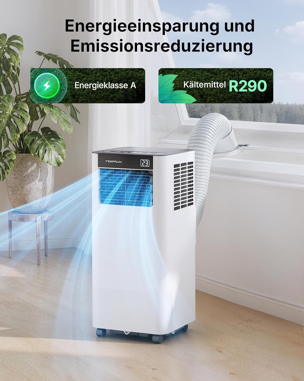 Mobile Air Conditioner 7000BTU 2.0 kW with Exhaust Hose, 3-in-1 Mobile Air Conditioner, Window Seal, App Control + Remote Control, Quiet Operation, 24-Hour Timer, For Rooms up to 20 m² [Energy Class A]
