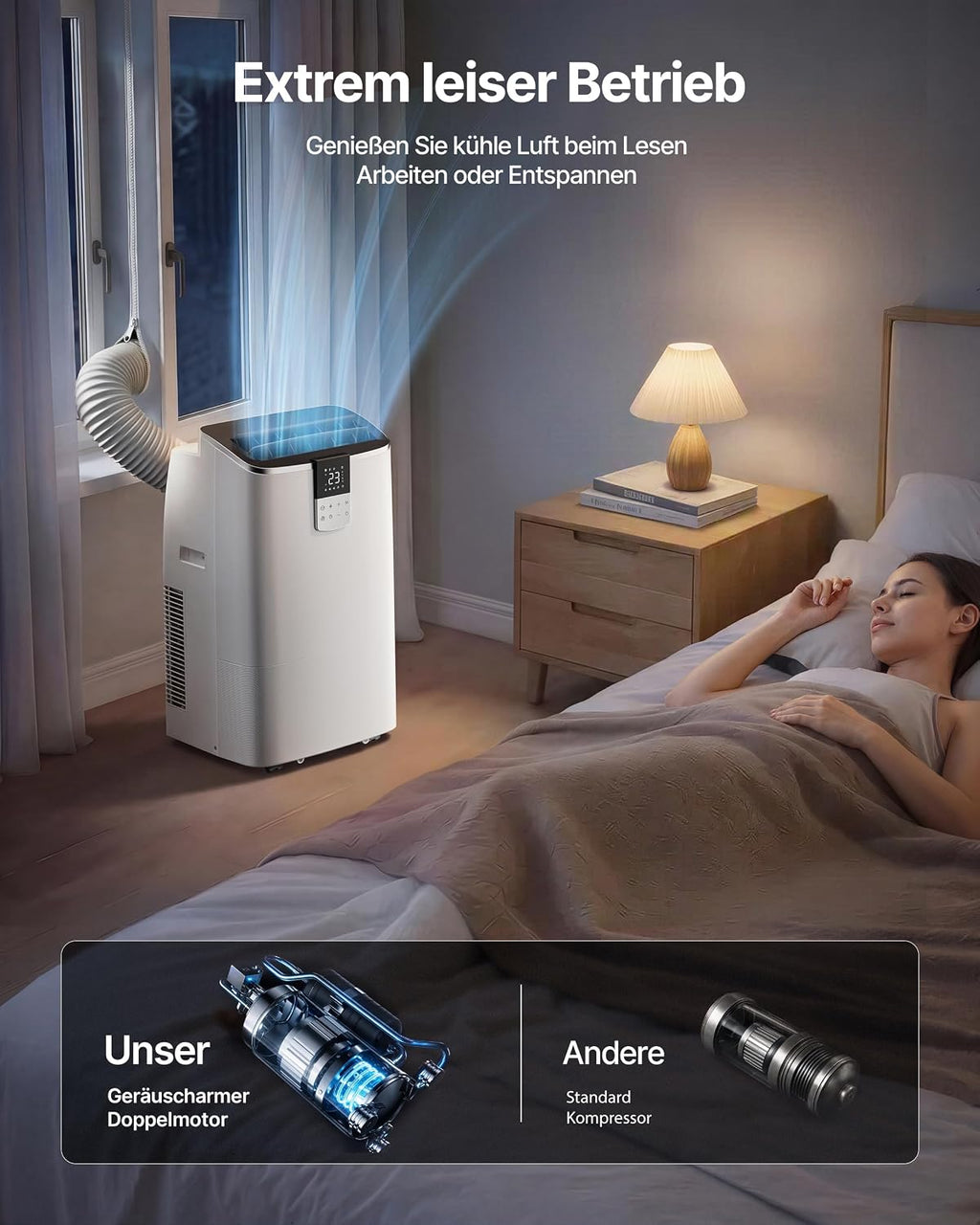 Mobile Air Conditioner 12000BTU with Exhaust Hose, 4-in-1 Mobile Air Conditioner with Window Seal, App Control + Remote Control, Quiet Operation, 24-Hour Timer [Energy Class A]