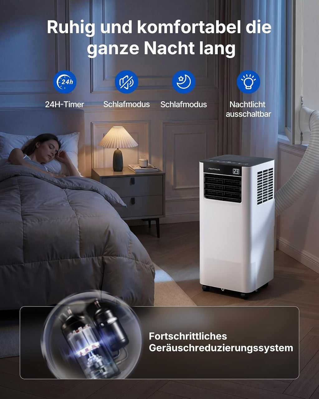 Mobile Air Conditioner 7000BTU 2.0 kW with Exhaust Hose, 3-in-1 Mobile Air Conditioner, Window Seal, App Control + Remote Control, Quiet Operation, 24-Hour Timer, For Rooms up to 20 m² [Energy Class A]