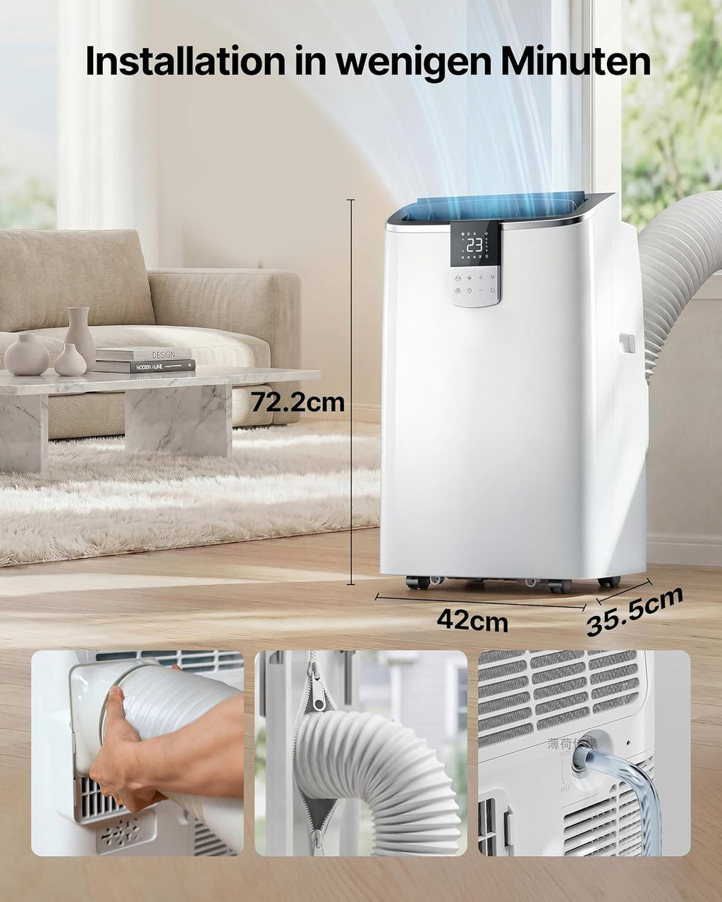 Mobile Air Conditioner 12000BTU with Exhaust Hose, 4-in-1 Mobile Air Conditioner with Window Seal, App Control + Remote Control, Quiet Operation, 24-Hour Timer [Energy Class A]